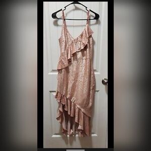 Rose Gold Sequin Midi Dress Formal.Slit Med. Like New by Just Me Formal Cocktail